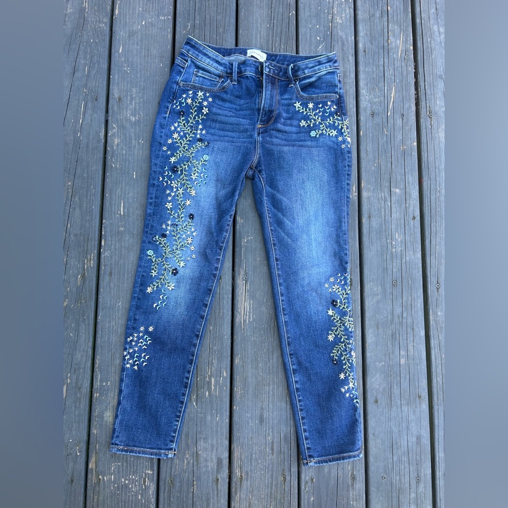 DRIFTWOOD Blue Floral Embroidered Skinny Jeans